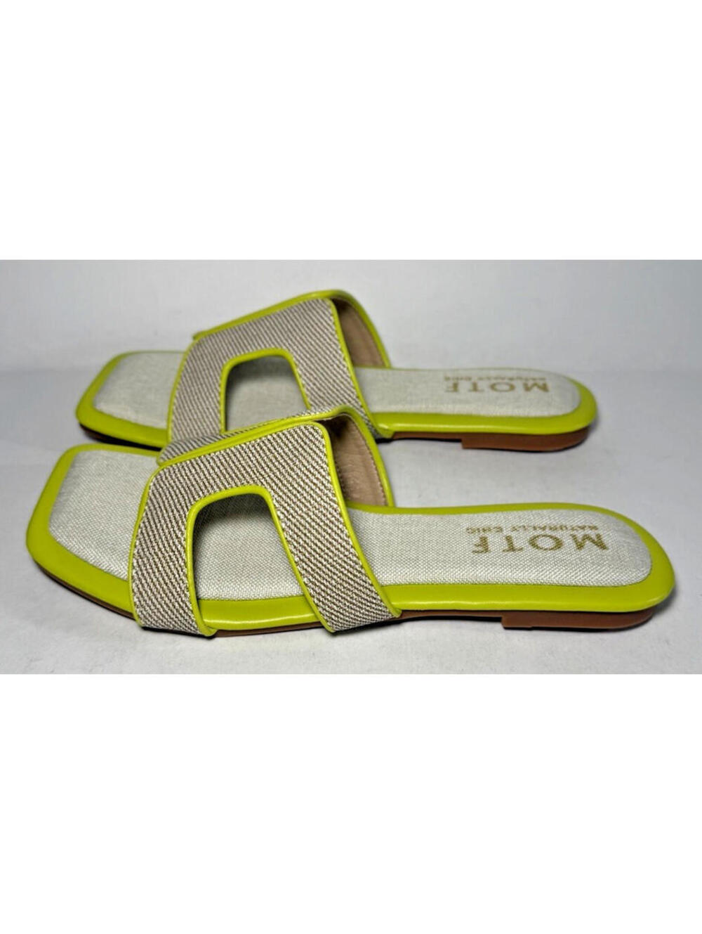 MOTF Naturally Chic Square Toe Flat Sandal Shoes Yellow/Lime - Picture 4 of 5